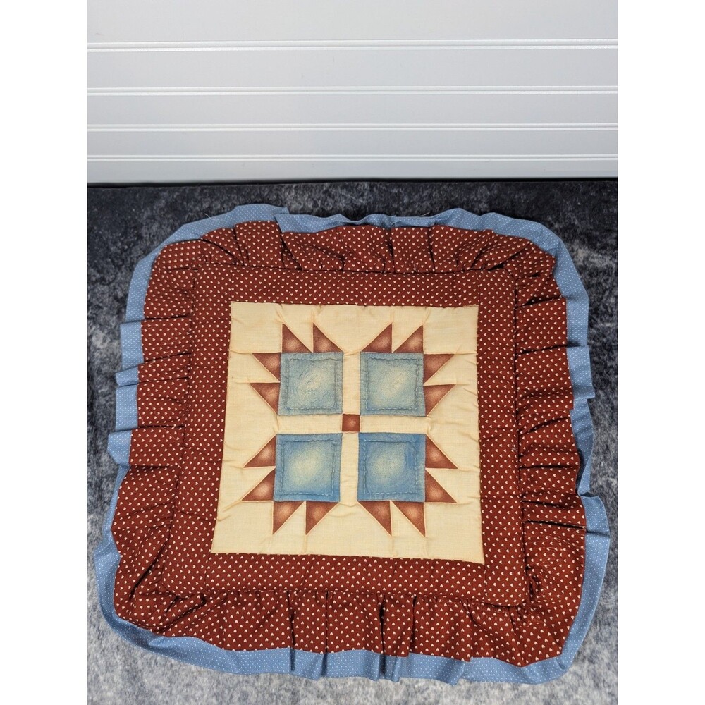 Vtg Hand Quilted 12" Geometric Pillow Case Cottagecore Grannycore ShabbyChic